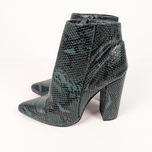 Just Fab Emerald Green & Black Taleah Snakeskin Heeled Ankle Boots Size 7.5 - Picture 5 of 10